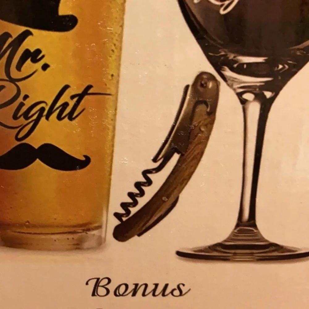 NIB “Mr. Right & Mrs. ALWAYS Right” beer and wine glass-includes bottle opener